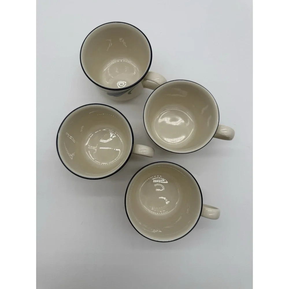 Set Of 4 Retired Lennox Poppies On Blue 8oz Tea/coffee Cup